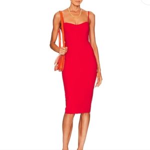 Nookie Allure Spaghetti Strap Boned Bust Bodycon Midi Dress In Cherry NWT Small